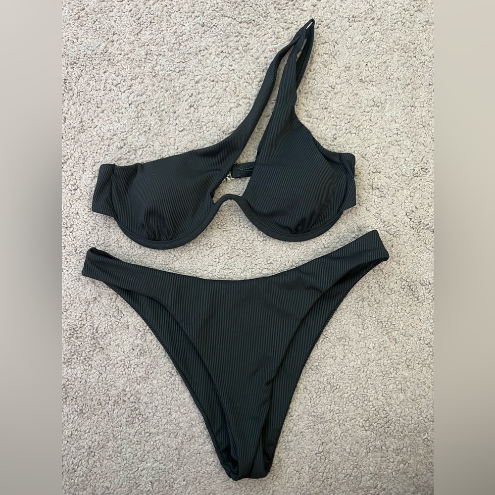 SHEIN Black Ribbed Bikini Set Size Small